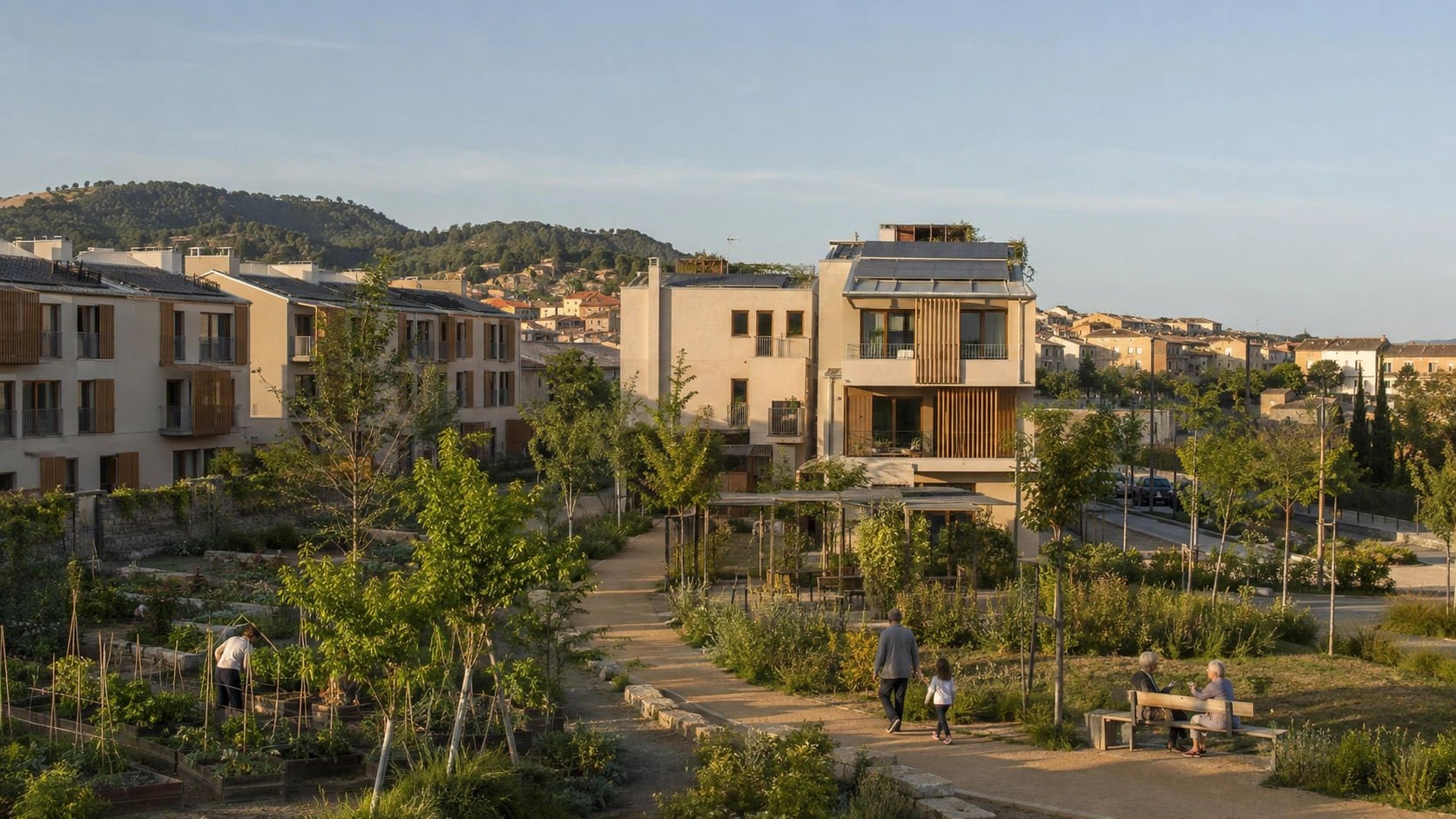 Soluciones de vivienda adaptadas a las personas y al territorio Conjunto residencial integrado en un entorno verde como ejemplo de soluciones de vivienda adaptadas al territorio